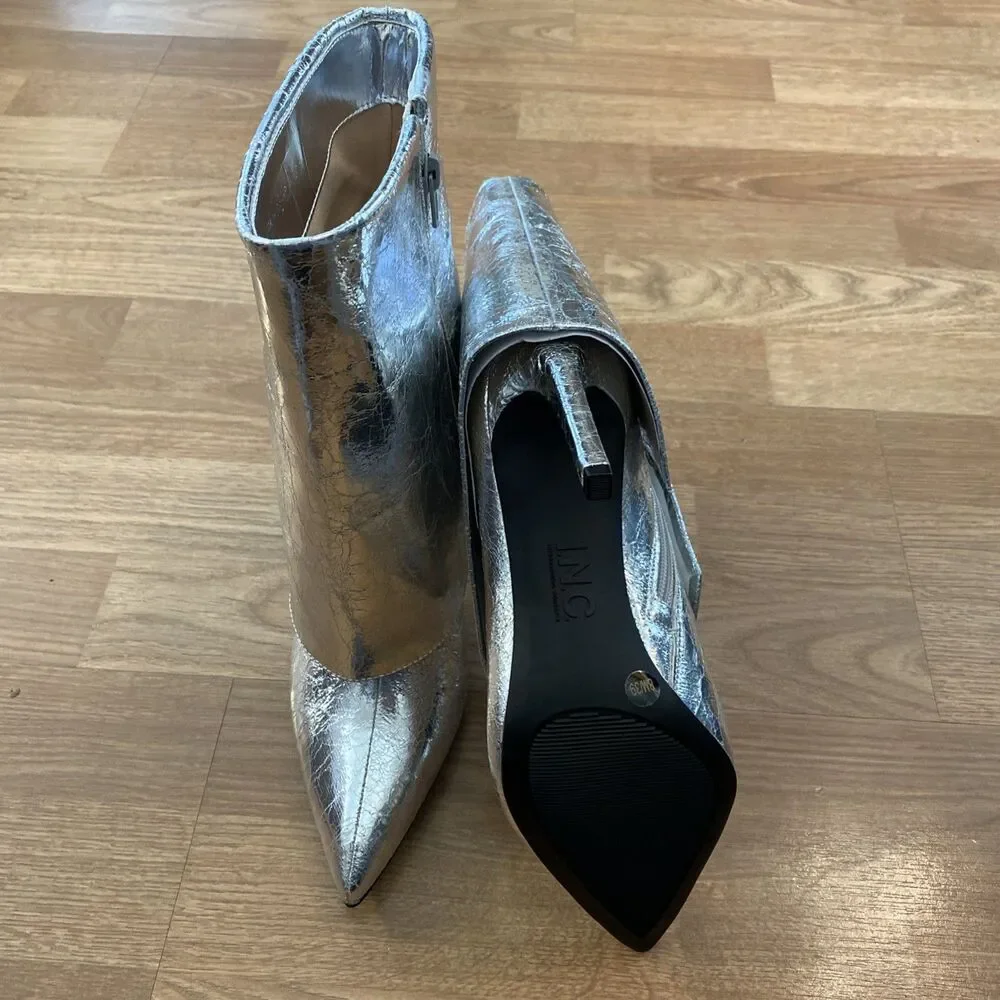 I.N.C. Womens Sabeel Cuff Booties Silver Crinkle Size 8M NIB - Picture 7 of 10